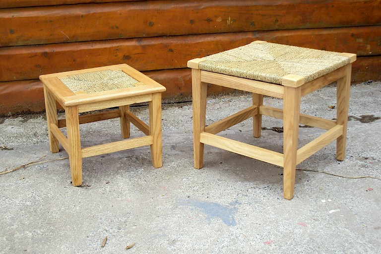 Peedie Orkney stool with wooden surround in Ash £190; Traditional Orkney stool in Ash £190
