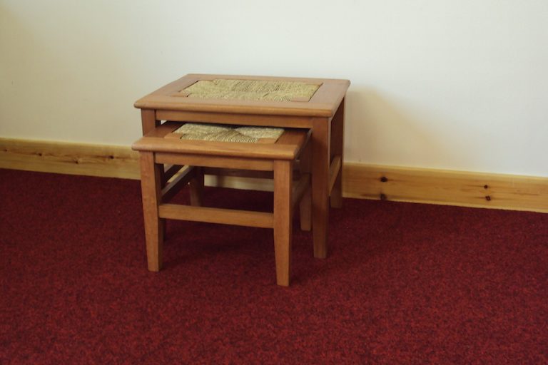 Large stool with wooden surround with matching traditional stool in Mahogany